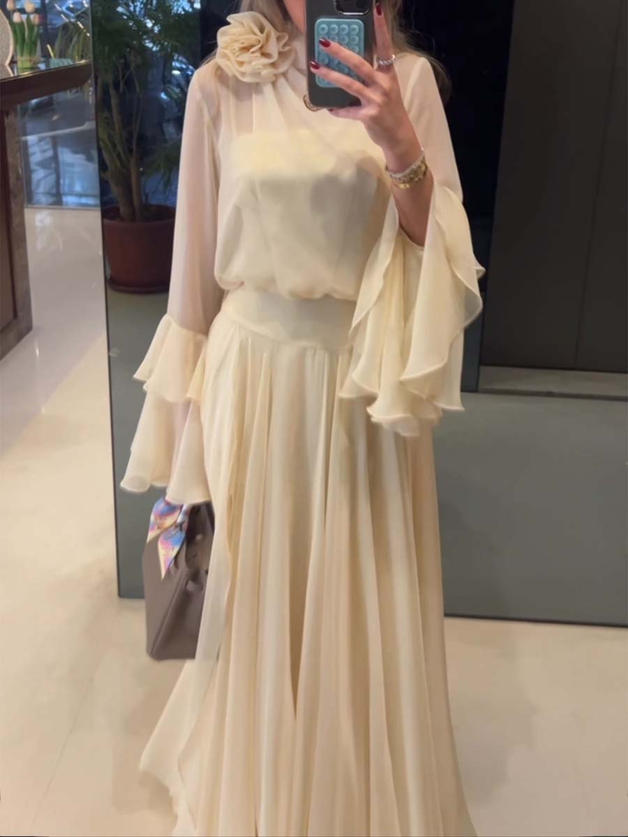 LM | Elegant two-piece long dress with flounce trim at the bottom