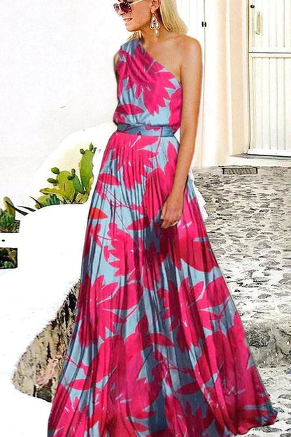 LM | Women -Maxi printed dress with one shoulder section