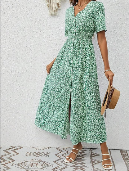 LM | Grace - airy maxi dress with short sleeves and V-neckline