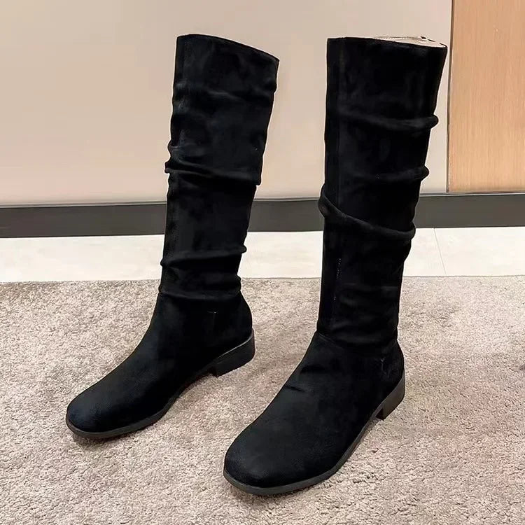 LM | SALE 45%🔥Pleated Boots Women Faux Suede Flock Knee High Boots 2024 Winter
