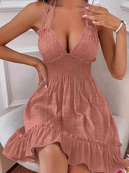 LM | Backless dress with halterneck neckline