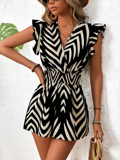LM | Elegant shirt dress with V-neck and horizontal print for women