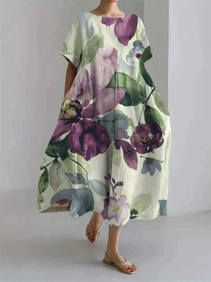 LM | Loose-fitting women's dress with botanical floral pattern