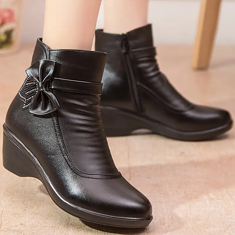 LM | SIDE ZIPPER PLATFORM BOWKNOT BOOTS