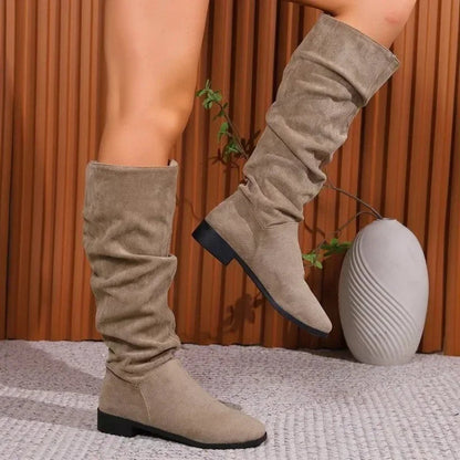 LM | SALE 45%🔥Pleated Boots Women Faux Suede Flock Knee High Boots 2024 Winter