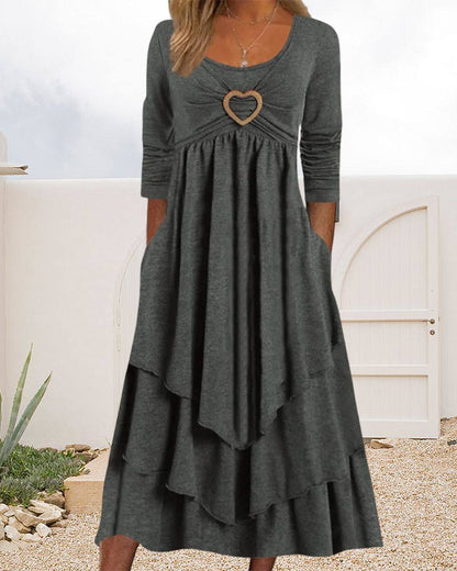 LM | Midi dress with round neckline and ruffles