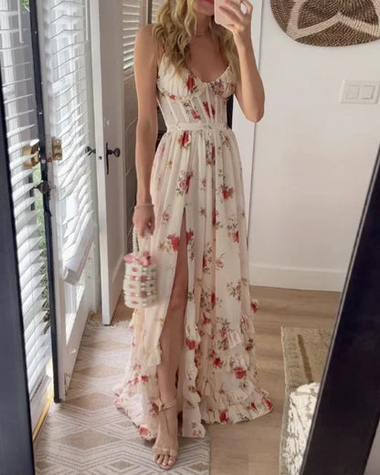 LM | Maxi dress with floral pleated slit