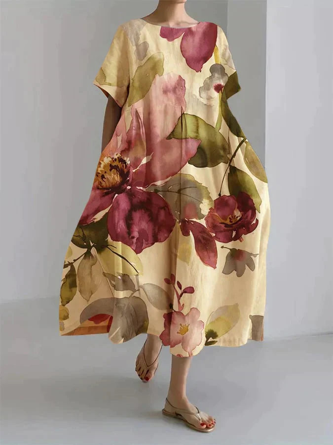 LM | Loose-fitting women's dress with botanical floral pattern