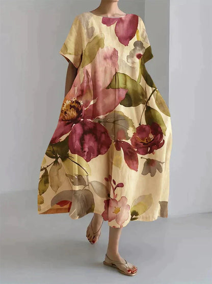 LM | Loose-fitting women's dress with botanical floral pattern