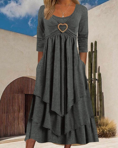 LM | Midi dress with round neckline and ruffles