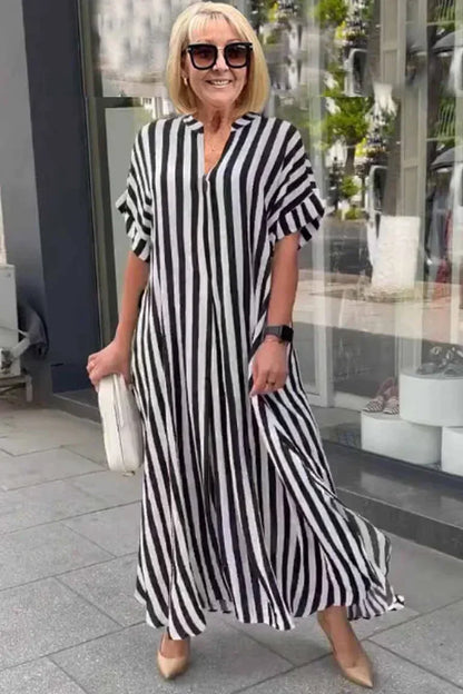 LM | short-sleeved boho dress with striped vest