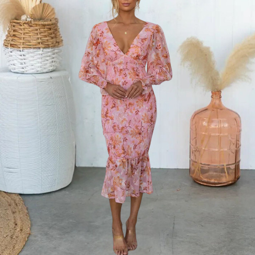 LM | Flowered dress with elegant pleats