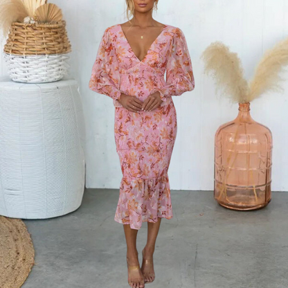 LM | Flowered dress with elegant pleats