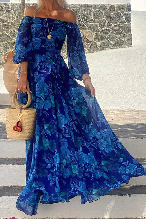 LM | Off-the-shoulder maxi dress with floral pattern for the holidays