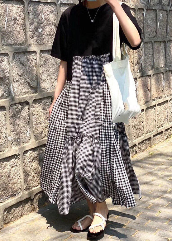 LM | Fashionable asymmetric mosaic dress with V-neckline