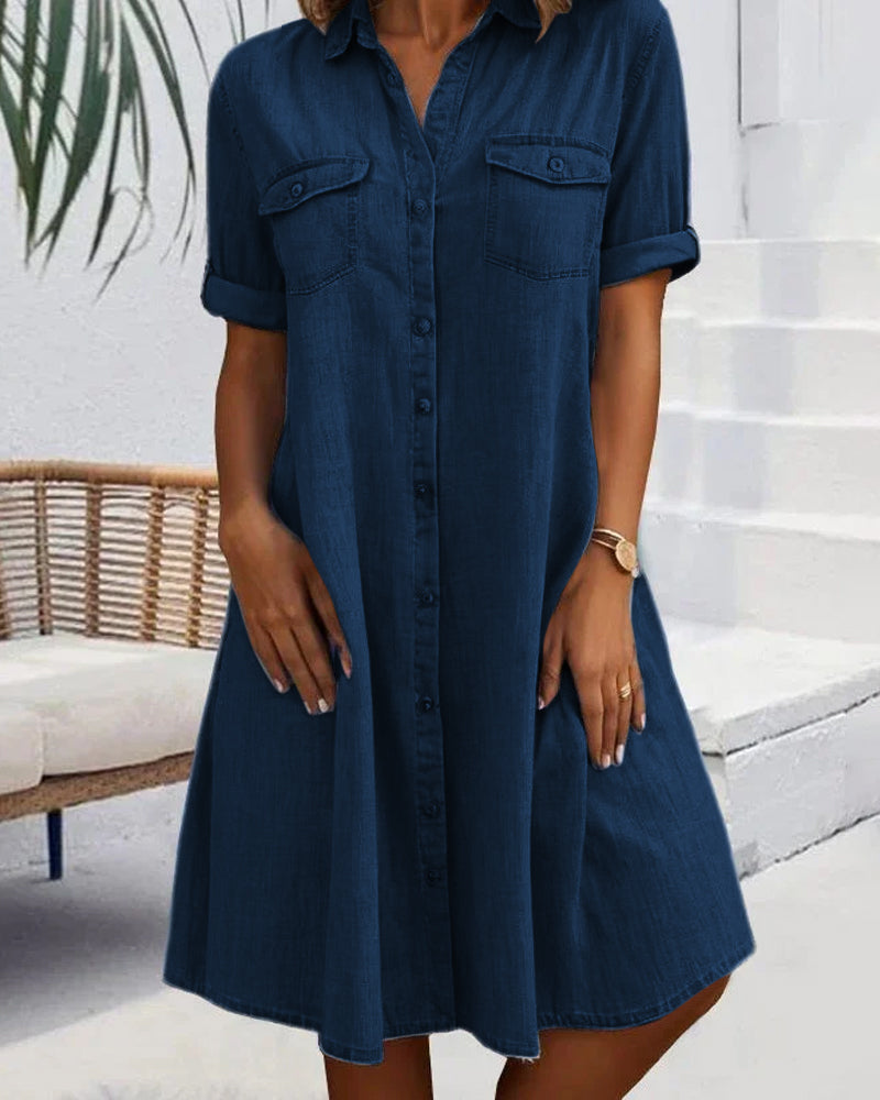 LM | Midi dress with short sleeves and button fastening