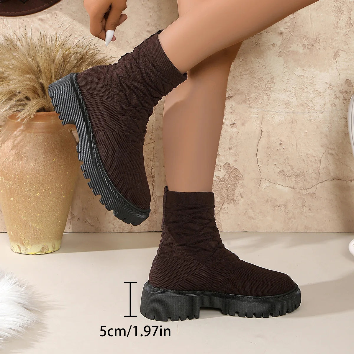 Plus Size 36-43 Shoes for Women Winter Comfortable Platform Boots Ankle Short Non-slip Mesh Casual Zapatos De Mujer