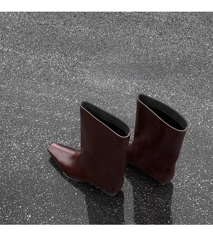 Cowhide Zapatos De Mujer Autumn and Winter New Simple Square Head Low Heel Boots  Sleeve Boots for Women Hot Selling
