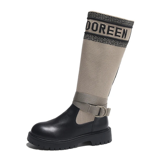 Long Boots Women New Knitted Elastic Boots Retro Thick-soled Women's High Boots Knee-length Boots Elegant Boots and Women shoes