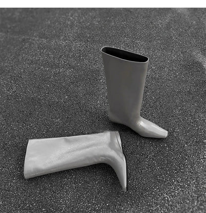 Cowhide Zapatos De Mujer Autumn and Winter New Simple Square Head Low Heel Boots  Sleeve Boots for Women Hot Selling