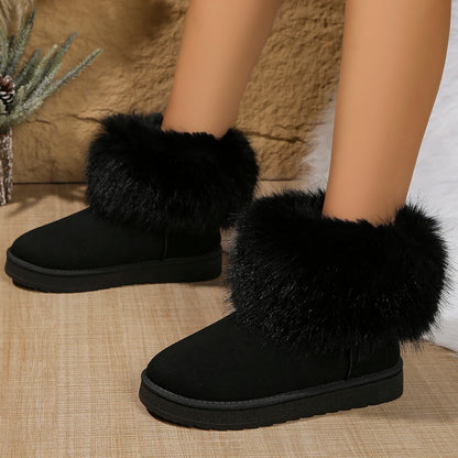 Faux Fur Flat Heels Snow Boots Women 2025 Winter Slip On Warm Thicken Plush Ankle Boots Woman Non Slip Cotton Padded Shoes