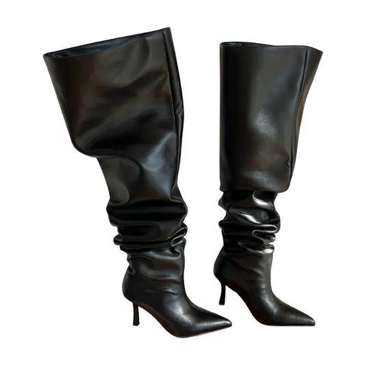 Boot Leg Long Boots Women European and American Fashion Sexy Pointed Thin High Heels Women Comfort Pleated Women's Boots 2023
