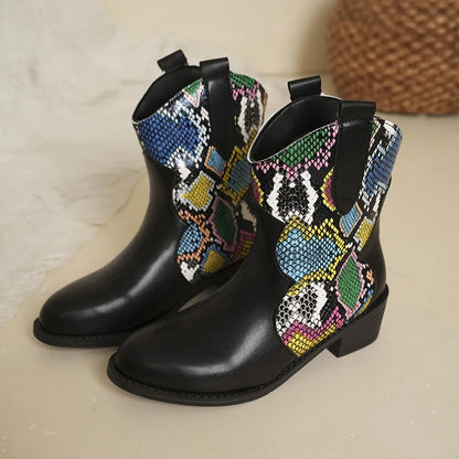 Autumn and winter new thick heel women's high boots large size round head color matching fashion boots sleeve boots
