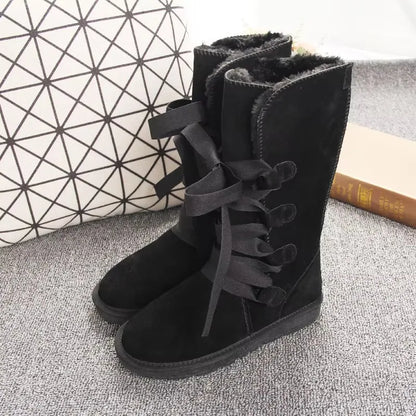 Shoes Women 2025 Cheap Lady Shoes Boots Genuine Leather Women Shoes Boots Long Winter Boots Lace Up Genuine Leather Snow Boots