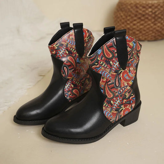 Autumn and winter new thick heel women's high boots large size round head color matching fashion boots sleeve boots