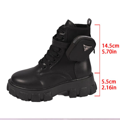 Women Boots New in Motorcycle Ankle Boots Wedges Female Lace Up Platforms White Black Leather Oxford Shoes Women Boots Mujer Bag