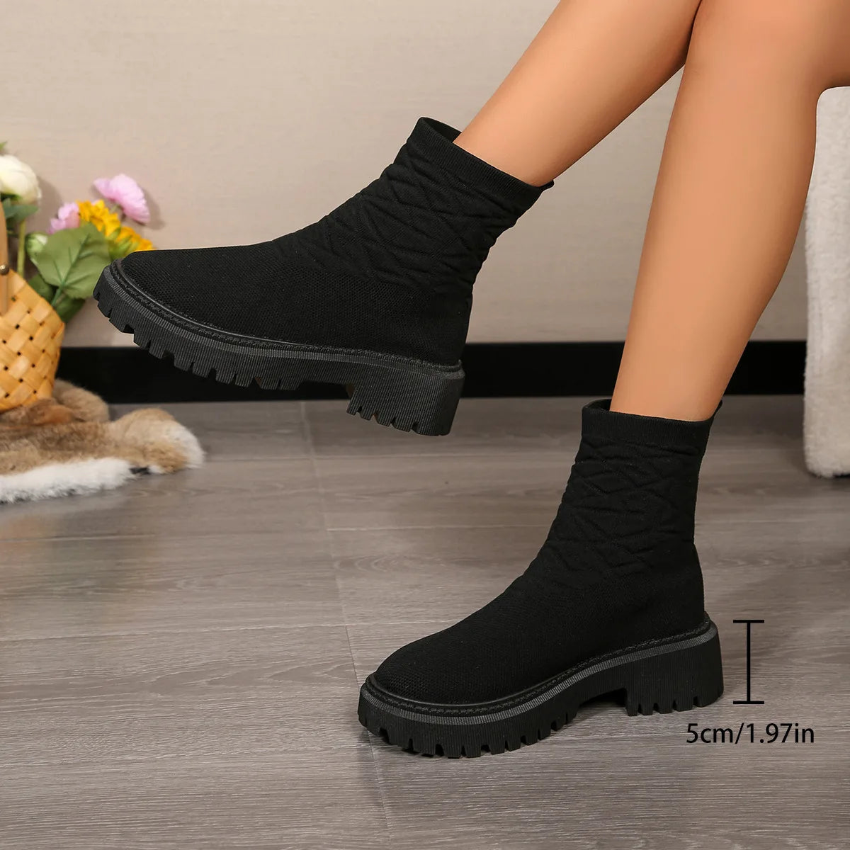 Plus Size 36-43 Shoes for Women Winter Comfortable Platform Boots Ankle Short Non-slip Mesh Casual Zapatos De Mujer
