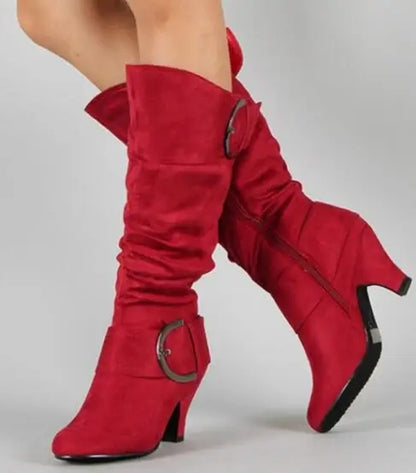 European and American Frosted Velvet High Leg Knight Boots 2023 Spring and Autumn Belt Buckle High Heel Design for Women's Boots