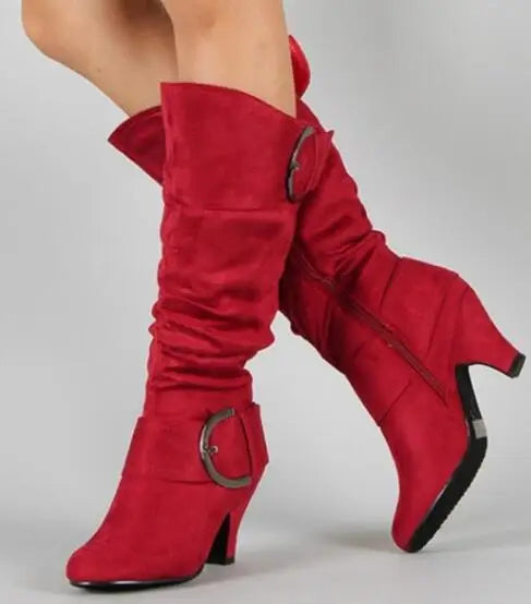 European and American Frosted Velvet High Leg Knight Boots 2023 Spring and Autumn Belt Buckle High Heel Design for Women's Boots
