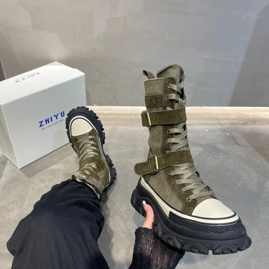 Women Canvas Flats Platform Sport Chelsea Ankle Boots 2022 Autumn New Designer Thick Ladies Running Shoes Casual Gladiator Botas