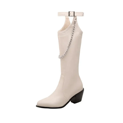 Autumn and winter boots Thick Heel womens fashion boots Banquets womens shoes with design Chain decoration design
