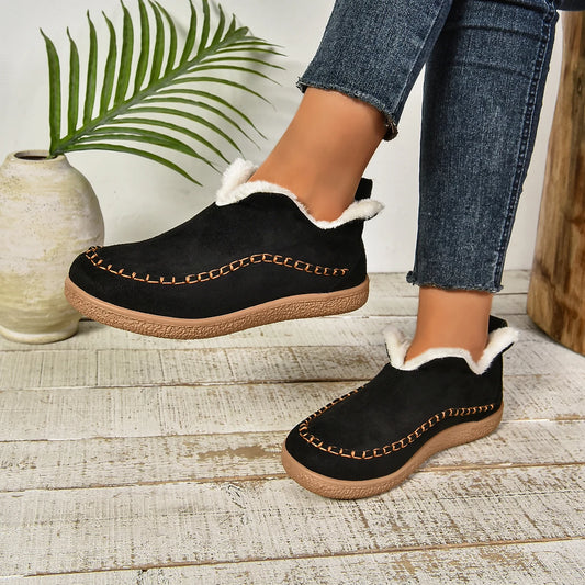 Winter New Women Fashion Casual Comfortable Plus Velvet Round Toe Solid Color Ankle Boots Woman Suede Warm Short Boots