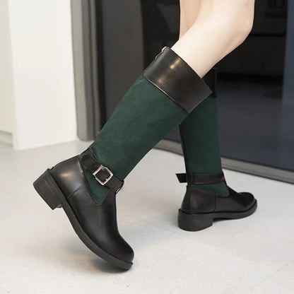 Retro Printed Flower Cowgirl Boots Women Shoes Woman Genuine Leather Mid-calf Boots Winter Bohemian Knight Botas Mujer