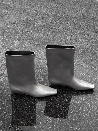 Cowhide Zapatos De Mujer Autumn and Winter New Simple Square Head Low Heel Boots  Sleeve Boots for Women Hot Selling
