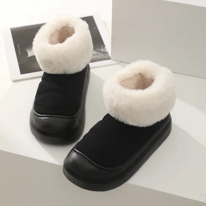 Women Plush Cotton Snow Boots Thick Sole Thickened Padded Outdoor Warm Boots Fashion Solid Casual Shoes Lightweight Ankle Boots
