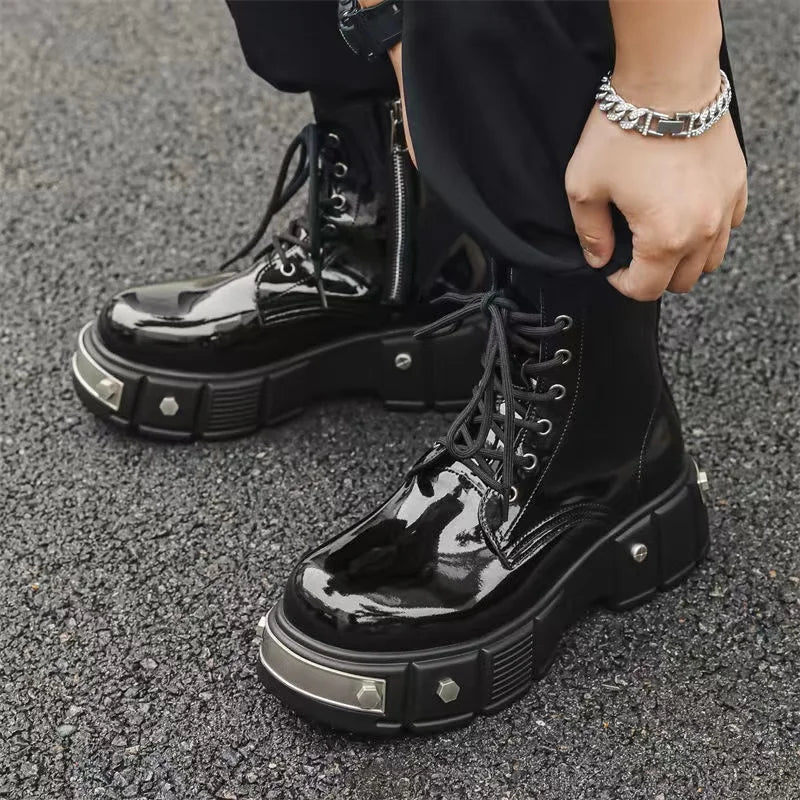 Luxurious Boots Men's 2025 Retro Rivet Carving Leather Boots Chelsea High-top Shoes for Man Punk Motorcycle Work Boots