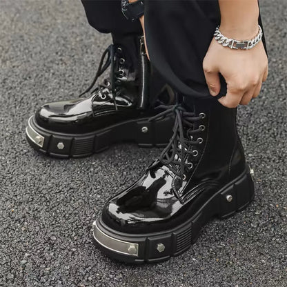 Luxurious Boots Men's 2025 Retro Rivet Carving Leather Boots Chelsea High-top Shoes for Man Punk Motorcycle Work Boots