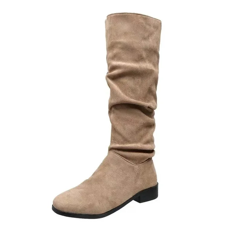 LM | SALE 45%🔥Pleated Boots Women Faux Suede Flock Knee High Boots 2024 Winter