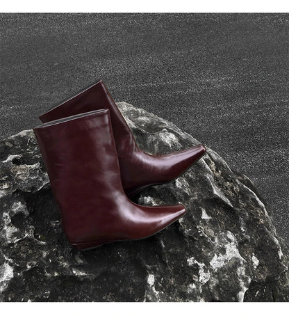 Cowhide Zapatos De Mujer Autumn and Winter New Simple Square Head Low Heel Boots  Sleeve Boots for Women Hot Selling