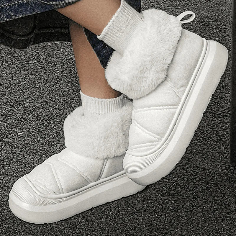 Women Plush Cotton Snow Boots Thick Sole Thickened Padded Outdoor Warm Boots Fashion Solid Casual Shoes Lightweight Ankle Boots