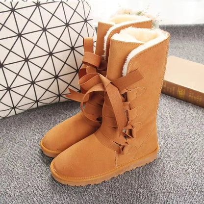 Shoes Women 2025 Cheap Lady Shoes Boots Genuine Leather Women Shoes Boots Long Winter Boots Lace Up Genuine Leather Snow Boots