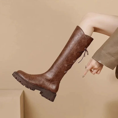 Botas Mujer Platform High Boots for Women Autumn Winter 2024 Plush Long Boot Soft Leather Knight Boot Brown Knee Boot Women Shoe