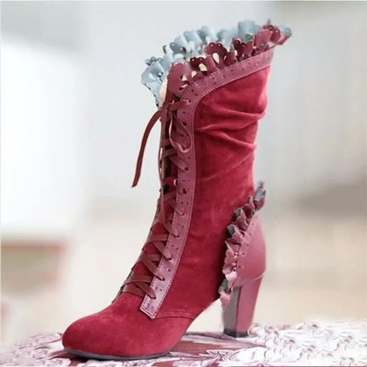 High Heel Boots Women Steampunk Women Sexy Leather Suede Boots Autumn Vintage Winter Shoes Women Lace Up Cosplay Boots size35-43