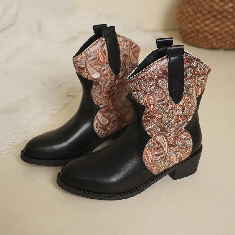Autumn and winter new thick heel women's high boots large size round head color matching fashion boots sleeve boots