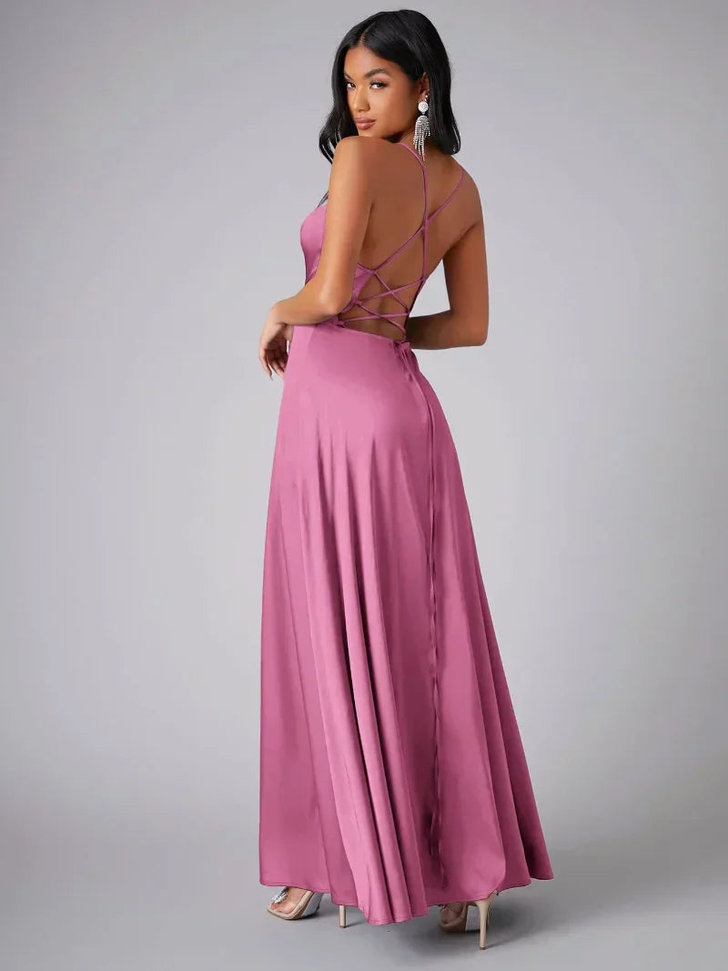 LM | Maxi dress with flowing silk pattern and elegant back