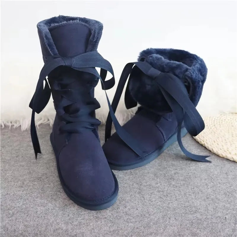 Shoes Women 2025 Cheap Lady Shoes Boots Genuine Leather Women Shoes Boots Long Winter Boots Lace Up Genuine Leather Snow Boots